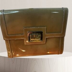Salvatore Ferragamo Olive Green Patent Leather Clutch